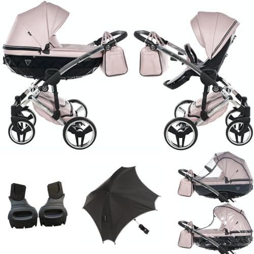 Neuheit! Original Junama Diamond Fluo V3 Modulare Systeme Kombikinderwagen 2in1 + Original Adapter Exclusive Prams (06 rosa - silber)