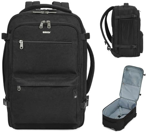 WANDF Cabin Bag 40x20x25 for Ryanair Airlines Underseat Travel Hand Luggage Backpack with Wet Pocket, 15.6 Inch Laptop Backpack for Men Women (Black)