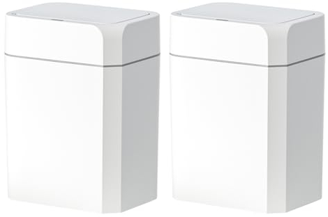 ELPHECO 2 Pack 3.5 Gallon Bathroom Trash Can with Lid Motion Sensor Slim Garbage Can Waterproof Smart Small Trash Bin for Bathroom, Kitchen, Office, Bedroom, Living Room, Toilet, White