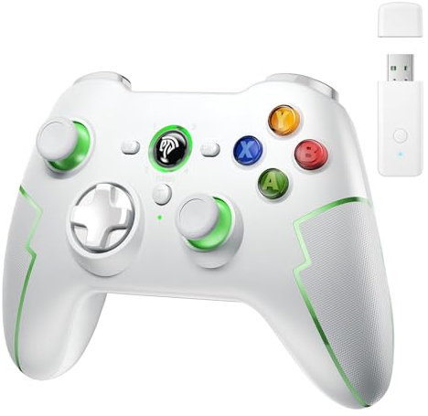 EasySMX Mando PC Inalambrico con Hall Trigger - Turbo - Vibración - Batería Incorporada - para PC/PS3/Switch/Android TV Box/Móvil/Tableta/Portátil - Blanco con Verde