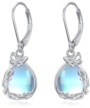 REDSUN Mondstein Ohrringe 925 Sterling Silber Filigran Hänge Ohrringe Mondsteinschmuck Geschenke für Damen Mädchen Mutter, Sterling Silber