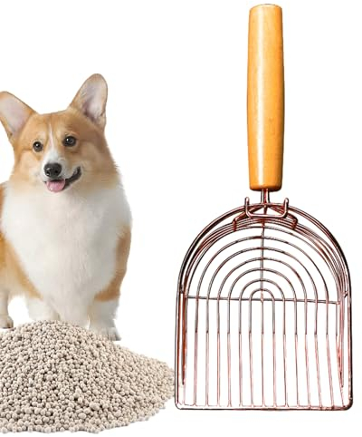 Injuv Kotschaufel, Katzenstreu, Katzenstreuschaufel, Metall-Katzenstreu-Kotsieb-Filterschaufel, Katzenkotsieb mit rutschfestem Holzgriff, Streureinigungsschaufel für Kätzchen, Welpen, Haustiere
