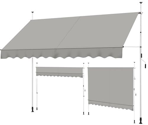 Yaheetech Klemmmarkise 300cm Breit, Balkonmarkise mit Handkurbel ohne Bohren, UV-beständig & Höhenverstellbar (210-300cm) Markise, Wasserabweisend & Sonnenschutz Markise Balkon, Hellgrau
