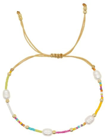 Miyuki Perles Tissage Bracelets Femmes, Fait Main Strang Perles de Riz sur Cordon Réglable, Voyageant Cadeau Talisman Souhait Sécurité Prospérité Garde Votre Amour Cadeau pour Femmes et Filles