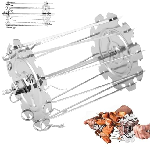 Ulsam Rotating Kebab Skewers, Stainless Steel Kebab Cage with 10 Skewers, BBQ Grill Needle Cage Roaster Rotisserie Skewers for Most Air Fryer Oven Rotisserie Grill, UL-BA-00130424