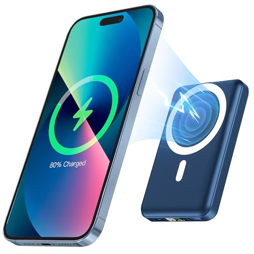 Podoru Chargeur Portable sans Fil, Batterie Externe Magnétique 10000 mAh avec Câble Type C, PD 22.5W Charge Rapide, Batterie Mag-Safe pour iPhone 16/15/14/13/12/Mini/Pro//Max/Plus-Bleu Marine