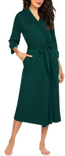 Ekouaer Dressing Gown Women Lang Summer 3/4 Sleeves Casual Sauna Bathrobe Lake Green M