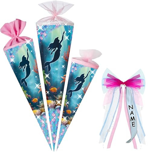 alles-meine.de GmbH Schultüte - mit 3D Glitzer - Effekt ! - Meerjungfrau - 35-85 cm - Größe wählbar - Spitze wählbar - inkl. Name + Verschluß-Schleife - Zuckertüte - Tüll - ode..