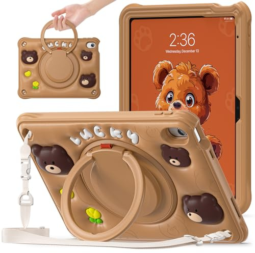 TECHGEAR BubblyToons Teddy Bear Case for iPad 11 A16 (11th Gen 2025) & 10.9 (10th Gen 2022) - Rugged Child-Safe Fun Case, Built-in Stand, Rotating Hand Grip & Soft Durable Shell for Kids & Classes