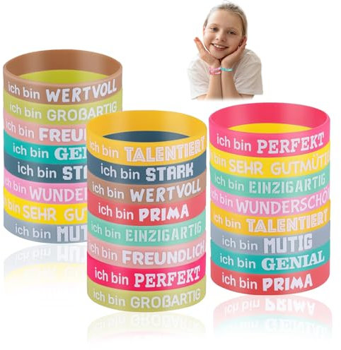 LEOEASIY 24 Pezzi Braccialetti Silicone Personalizzabili,Braccialetti Silicone,Bracciale Silicone,Braccialetti Gomma Colorati,per Ufficio Scuola Adolescente Colleghi Studenti Insegnante