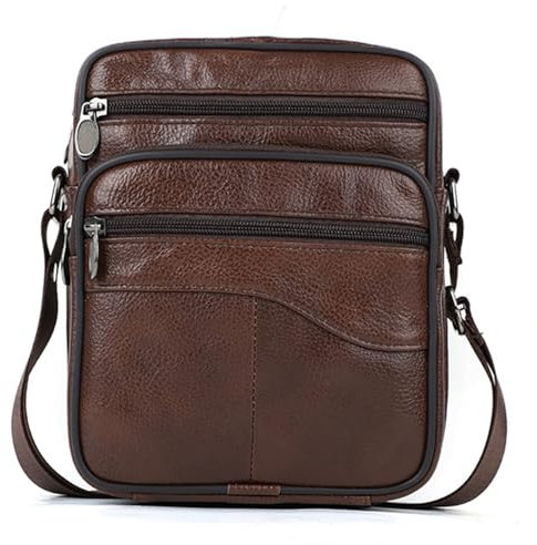 Umhängetasche Herren Schultertasche Leder Tasche Vintage Herrentasche zum Umhängen Shoulder Bag Men Crossbody Handytasche Messenger Bag für Arbeit Reise Alltagsleben (Hellbraun Umhängetasche)