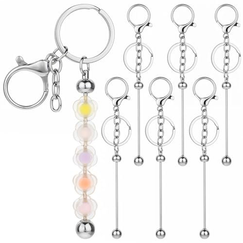 7 Stück Perlen Schlüsselanhänger zum Selbermachen Metall Rohlinge Schlüsselanhänger Streifen Blanko Schlüsselanhänger Streifen Schlüsselanhänger-Ringe zum Basteln für Schmuckherstellung Keychain