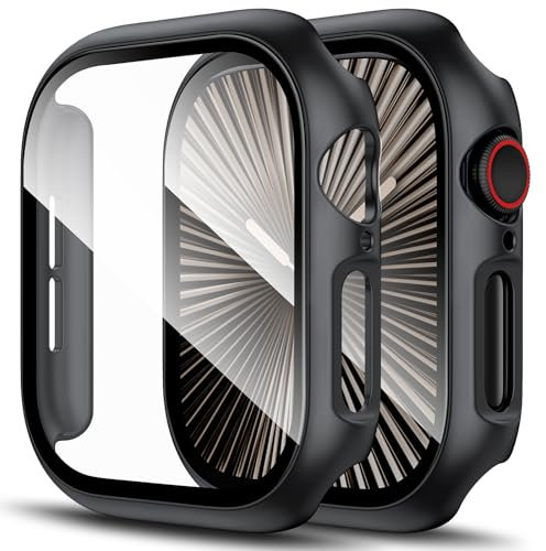 LK 2 Funda Compatible con Protector de Pantalla Apple Watch Series 10 46mm, [Dureza 9H] [HD Clear] Protección Completa, Protector de PC Duro Resistente a Arañazos para iWatch Series 10 46mm - Negro