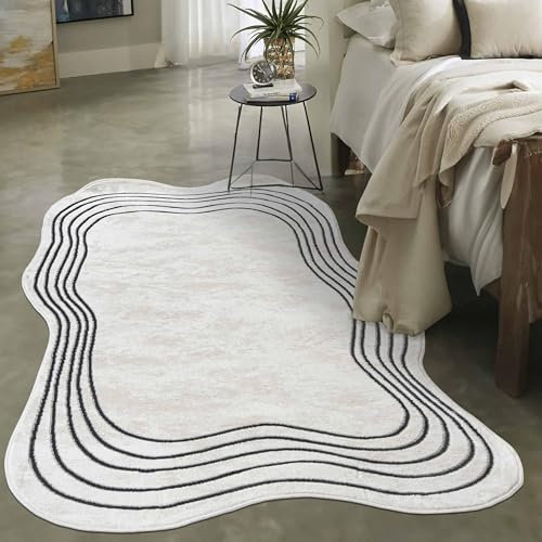 Mazovia Alfombra Moderna Irregular de Diseño Abstracto de Salón Grande de Pelo Corto - Alfombras de Habitación de Matrimonio, Dormitorio y Comedor - Beige – 80 x 150 cm