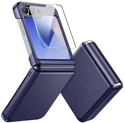 Focusor Coque pour Samsung Galaxy Z Flip 6 / Z Flip 5 mit Protection D'écran Arrière et Charnière, Antichoc Étui Intégrée Rigide Antidérapante Housse Anti-Rayures pour Z Flip6 / Z Flip5, Bleu