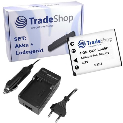 Trade-Shop 2in1 Set: Kamera Li-Ion Akku + Ladegerät kompatibel mit Leica BP-DC17, Praktica NP45, Insignia NS-DSC10SL, Fujifilm NP-45 NP-45A