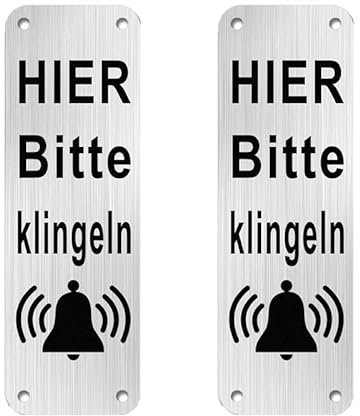 Frogetu 2 Stück Klingelschild Selbstklebend,15x5cm,Bitte Klingeln und Warten Schild mit Gebürstete Aluminiumoberfläche