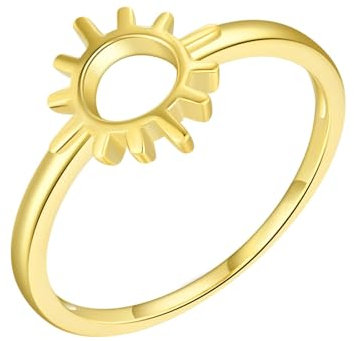 KnSam 14K Au585 Gold Eheringe, Freundschaftsringe Gelbgold 585, Hohl Sonne Ring Echte Goldschmuck, Gr.52 (16.6)