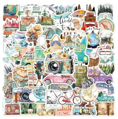 BPTRKOM 50 pezzo adesivi da viaggio- adesivi da viaggio, dimensioni mini, accessori per scrapbooking, adesivi decorativi per adesivi estetici per bottiglia d'acqua, laptop, album di ritagli, diario