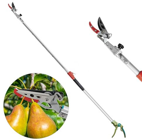 FLORA GUARD tijeras de podar telescópicas, 1,6-2,5 m, ligeras y robustas, recogedoras de frutas con cabezal de cuchilla pivotante, mango de aluminio ligero y telescópico, aptas para podar ramas.