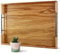 OurMiao 22 Inches Acacia Wood Serving Tray with Metal Handles, Large Wooden Rectangle Ottoman Tray, Decorative and Durable Design for Living Room Coffee Table Couch Sofa
