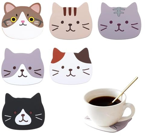 SZSMW 6 Chat Deco - Silicone sous-Verre - Dessous de Verre Chat - Peut êTre Utilisé dans Les Cuisines, Les Restaurants, Les Chambres,Adapté Aux Boissons Chaudes Et Froides Telles Que Les Verres