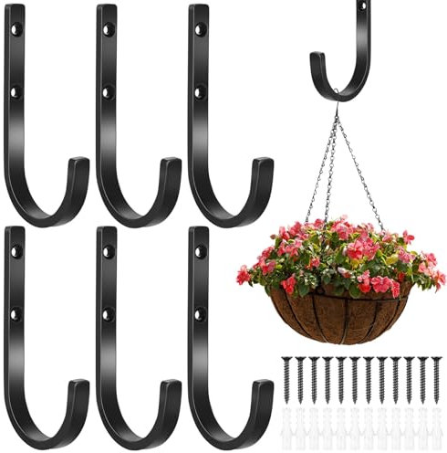 QJKEJI 6 Pz Ganci da Parete per Garage Ganci, Gancio Bici Muro, Appendi Bici da Muro in Metallo, Gancio a J per Appendere Attrezzi Biciclette Scale Oggetti Ingombranti Utensili Elettrici(Nero)