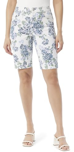 Gloria Vanderbilt Women's Amanda Bermuda High Rise Short Standard, Multi White-Oleander Garden, 4 UK