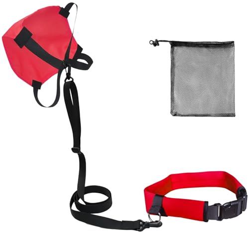 UCEDER Swim Parachute Resistance Training Set, Adjustable Swim Belt with Drag Parachute for Strength & Endurance,Swimming Resistance Training Equipment(Red)