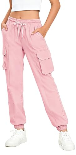 NUMYEAN Girls Cargo Pants Waterproof Joggers Hiking Pants for Girls Teen Clothes Size 9-10 Years Pink