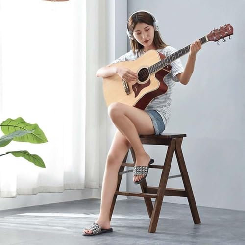 MEYEBP Folding Step Stool Step Ladder, Wooden 3 Step Stools For Kitchen, Library and Music Room, Natural Rubber Wood, Foldable And Portable, Natural Rubber Wood