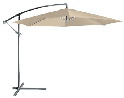 Acomoda Textil – Sombrilla de Jardín Plegable con Soporte y Forro Anti UV. Parasol de Aluminio con Manivela, Toldo Octogonal 3M Ø para Terraza, Jardín y Patio. (Beige)