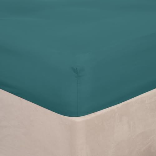 Brentfords Fitted Sheet King Size, Soft Comfy Dark Blue Plain Dyed Pocket Fit 25cm Fade Resistant Microfibre King Size Fitted Sheet, Blue Teal-152x200+25cm