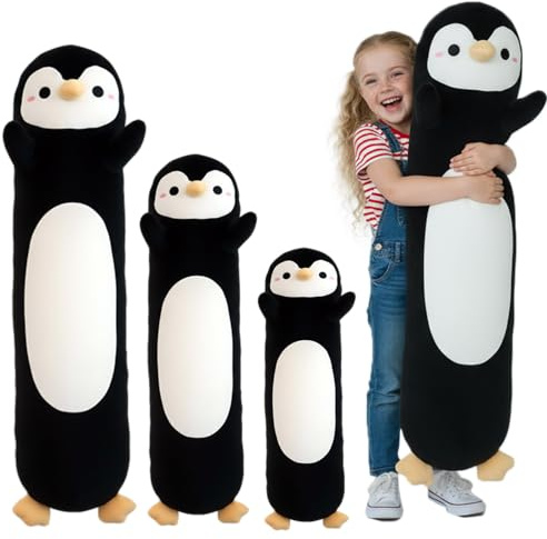 Kekeso Pinguin Kuscheltier, Langes Pinguin Kuschelkissen Stofftier Plüschtier, Ultraweiches Schmusetier als Körperkissen, Kinder & Erwachsene (Schwarz, 60cm/23.62in)