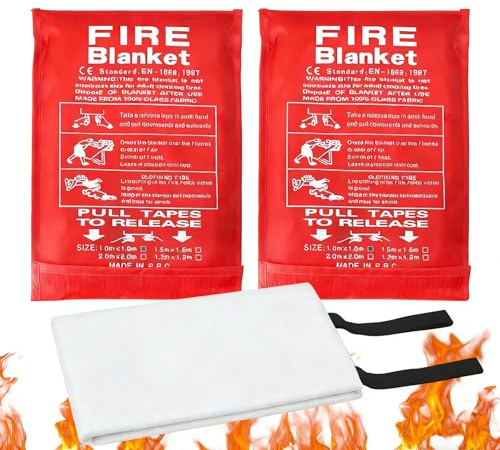 2 Stück Löschdecke Küche Feuerlöschdecke Brandschutzdecke DIN EN-1869:1997 Branddecke Glasfasertücher Feuerdecke für Fettbrände Wohnwagen Camping Grill Auto Schule Kamin Büro Schweißen