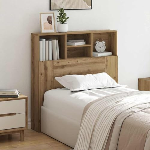 QJBSAVVA Kopfteil Schrank Eiche handwerklich Spanplatte mit Regal Modernes platzsparendes wandmontiertes Design für Schlafzimmer und kleine Räume