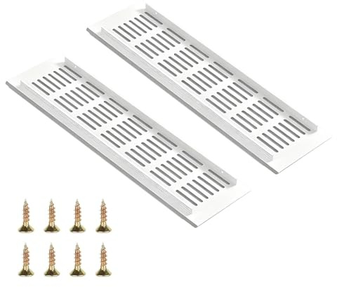 2 rejillas de ventilación, 80 x 300 mm, aluminio, rejilla de ventilación con tornillos, color blanco, rejilla de ventilación rectangular para muebles, rejilla de ventilación para baño, cocina y