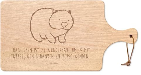 Mr. & Mrs. Panda Schneidebrett Wombat - Geschenk, Motivation, Frühstücksbrettchen, Lustige Sprüche, Australien, holzschneidebrett, Das Leben Ist schön, Spruch, Hackbrett, brett holz, schneidbrett