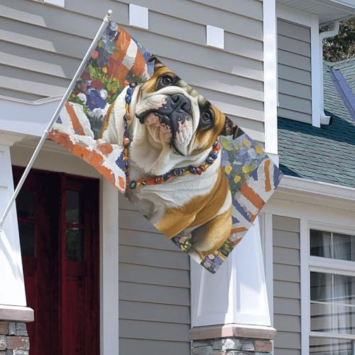 Flagge, 90 x 152 cm, doppelseitiges Banner, Dekoration, Outdoor-Flaggen, Englische Bulldogge, 200D, schwere Gartenflaggen, Messingösen, Segeltuch, Kopfzeile, Außen-Hof-Banner für Urlaub