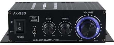 Verstärker, AK380 Bluetooth-Kompatibel Verstärker 2 Kanal Subwoofer Verstärker HiFi Bass 40W + 40W Musik Player USB AUX for Home Auto(AK-280)
