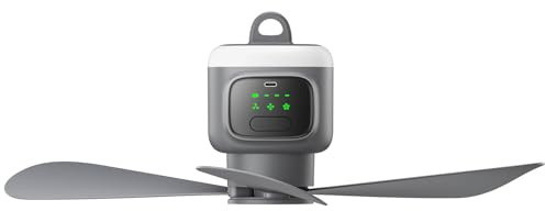 VVU&CCO - Ventilatore da soffitto esterno senza fili con telecomando, batteria da 12000 mAh, con luce, 4 velocità, timer per tenda da campeggio, terrazza, gazebo, veranda e camper