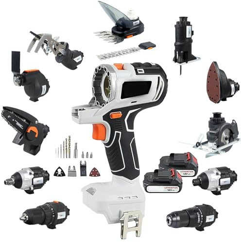 Brushless Power Tool Combo Kit, Cordless Woodworking Tool Set with 2 Batteries and Tool Box, Includes Impact Drill, Electric Wrench, Circular Saw, Reciprocating Saw, Jig Saw