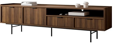 Mirjan24 TV-Lowboard Enetori 200, TV-Schrank mit 2 Türen, 2 Schubladen und offenen Fächern, Metallfüße, modernes Sideboard fürs Wohnzimmer (Nuss Warmia)
