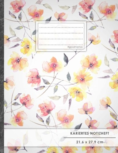 Kariertes Notizbuch • A4-Format, 100+ Seiten, Soft Cover, Register, Mit Rand, „Bluming“ • Original #GoodMemos Quad Ruled Notebook • Perfekt als Matheheft, Skizzenbuch, Notizheft, Tagebuch