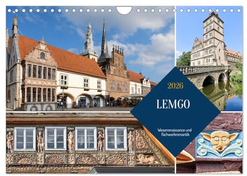 LEMGO - Weserrenaissance und Fachwerkromantik (Wandkalender 2026 DIN A4 quer), CALVENDO Monatskalender: Lemgos malerische Schönheit, die ... Atmosphäre der Altstadt aus. (CALVENDO Orte)