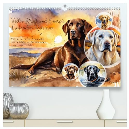 Voller Kraft und Energie - Labrador-Retriever (hochwertiger Premium Wandkalender 2026 DIN A2 quer), Kunstdruck in Hochglanz: Mit zauberhaften ... durch's ganze Jahr (CALVENDO Tiere)