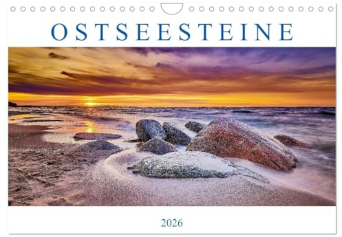 Ostseesteine (Wandkalender 2026 DIN A4 quer), CALVENDO Monatskalender: Findlinge im Wasser und Sonnenuntergänge an der Ostsee (CALVENDO Natur)