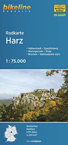 Radkarte Harz (RK-SAA05): Halberstadt, Quedlinburg, Wernigerode, Thale, Nationalpark Harz, Brocken, 1:75.000, wetterfest/reißfest, GPS-tauglich mit UTM-Netz (Bikeline Radkarte)