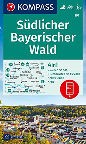 KOMPASS Wanderkarte 197 Südlicher Bayerischer Wald 1:50.000: 4in1 Wanderkarte mit Aktiv Guide und Detailkarten inklusive Karte zur offline Verwendung in der KOMPASS-App. Fahrradfahren. Langlaufen.