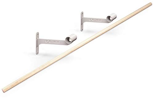 Sport-Thieme Ballettstange mit Wandhalterung | Ballettstangen-Set u. Stretchstange | 2X lackierte Metalhalter, geschliffene Stange aus Eschenholz, Befestigungsmaterial | L: 200 cm | ø 40 mm